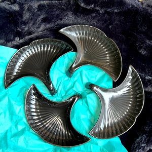 4 Ginkgo Leaf Shaped Catchall Trays Black High Gloss Dessert Plates Decor